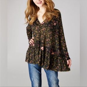 Free People Isabelle Floral Tiered Sheer Boho Tunic Xsmall